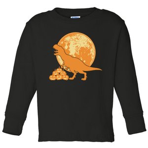 Halloween Full Moon Trex Pumpkins Toddler Long Sleeve Shirt