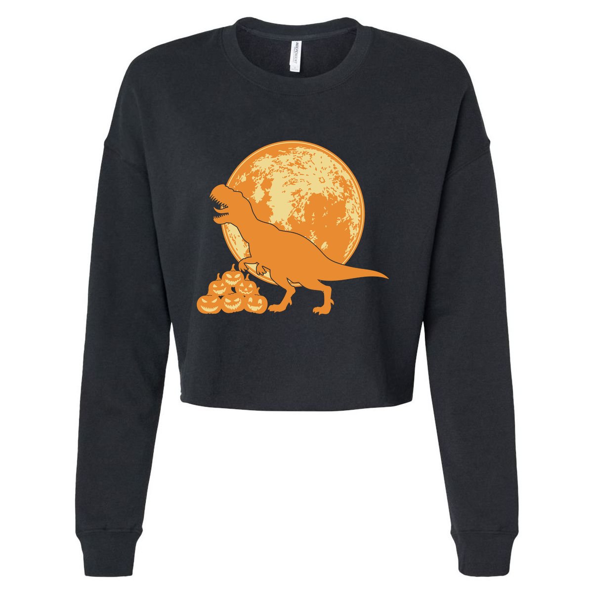 Halloween Full Moon Trex Pumpkins Cropped Pullover Crew