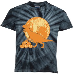 Halloween Full Moon Trex Pumpkins Kids Tie-Dye T-Shirt