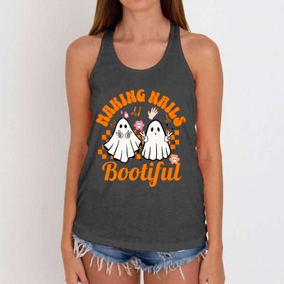 Halloween For Nail Technicians Artists Making Nails Bootiful Gift Women's Knotted Racerback Tank