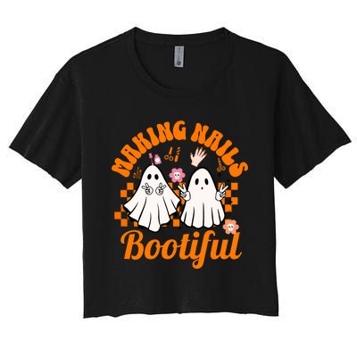 Halloween For Nail Technicians Artists Making Nails Bootiful Gift Women's Crop Top Tee