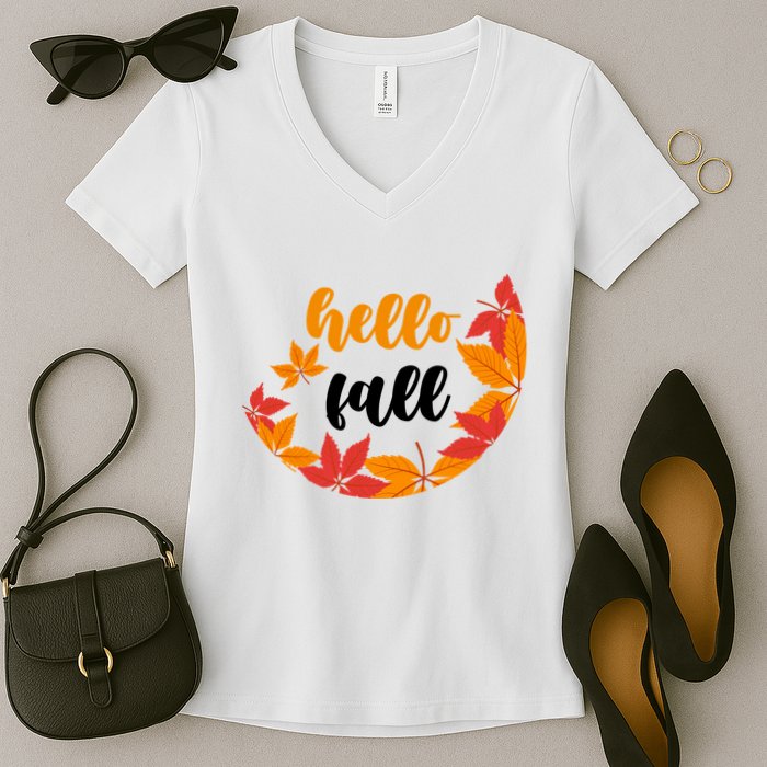 Hello Fall Nature Lover Women's V-Neck T-Shirt