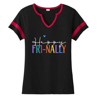 Happy Friyay New Teacher Life Wo Frinally Friday Lover Ladies Halftime Notch Neck Tee