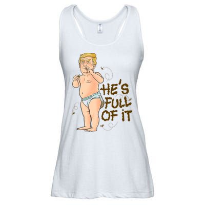 He's Full Of It Funny Baby Trump Politcal Ladies Essential Flowy Tank