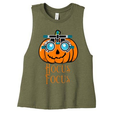 Hocus Focus Optometry Halloween Optometrist Eye Doctor Funny Women's Racerback Cropped Tank