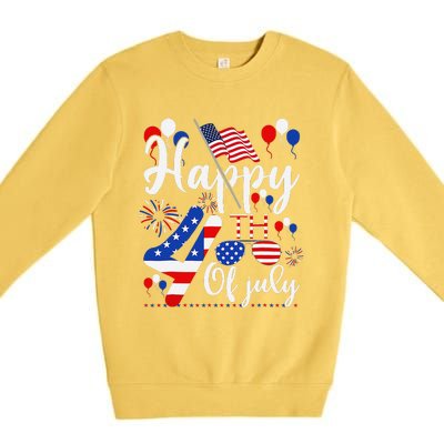 Happy Fourth Of July Patriotic Us American Flag 4th Of July Premium Crewneck Sweatshirt