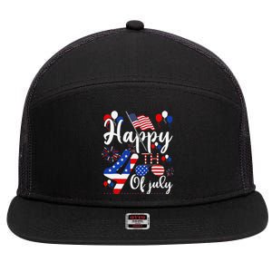 Happy Fourth Of July Patriotic Us American Flag 4th Of July 7 Panel Mesh Trucker Snapback Hat