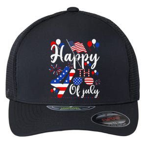 Happy Fourth Of July Patriotic Us American Flag 4th Of July Flexfit Unipanel Trucker Cap