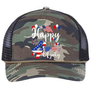 Happy Fourth Of July Patriotic Us American Flag 4th Of July Retro Rope Trucker Hat Cap