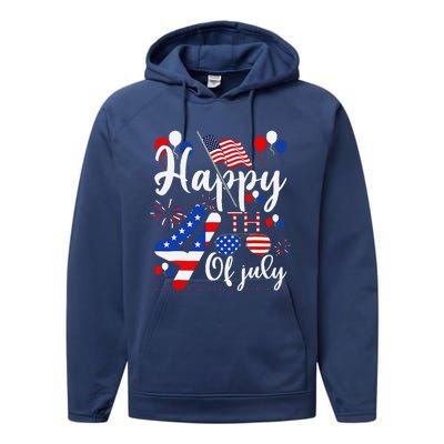 Happy Fourth Of July Patriotic Us American Flag 4th Of July Performance Fleece Hoodie