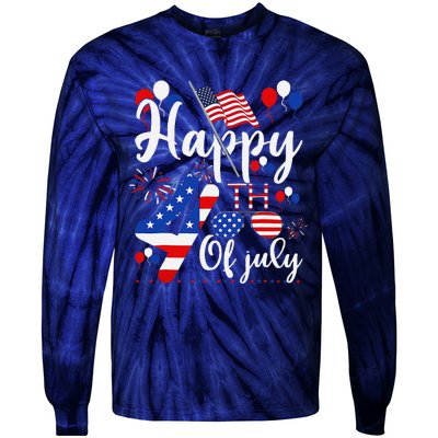 Happy Fourth Of July Patriotic Us American Flag 4th Of July Tie-Dye Long Sleeve Shirt