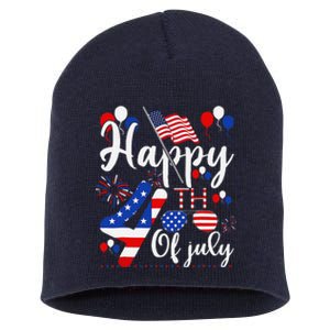 Happy Fourth Of July Patriotic Us American Flag 4th Of July Short Acrylic Beanie