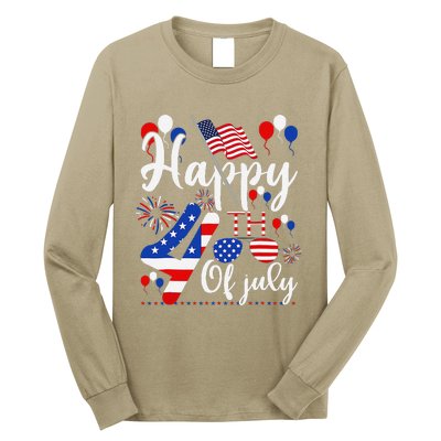 Happy Fourth Of July Patriotic Us American Flag 4th Of July Long Sleeve Shirt