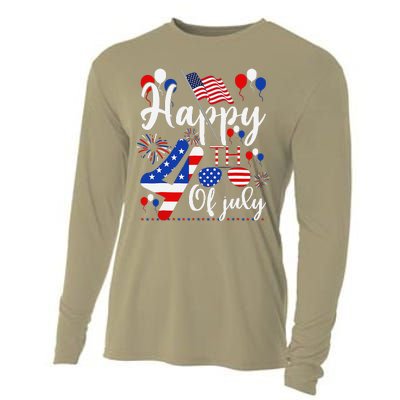 Happy Fourth Of July Patriotic Us American Flag 4th Of July Cooling Performance Long Sleeve Crew