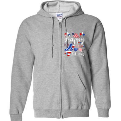 Happy Fourth Of July Patriotic Us American Flag 4th Of July Full Zip Hoodie