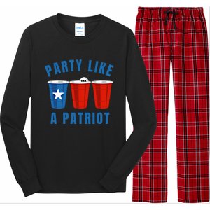 Happy Fourth Of July Party Like Patriot Funny Beer Pong Usa Funny Gift Long Sleeve Pajama Set