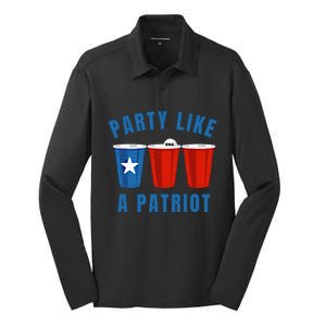 Happy Fourth Of July Party Like Patriot Funny Beer Pong Usa Funny Gift Silk Touch Performance Long Sleeve Polo