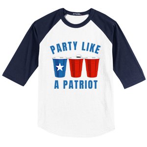 Happy Fourth Of July Party Like Patriot Funny Beer Pong Usa Funny Gift Baseball Sleeve Shirt