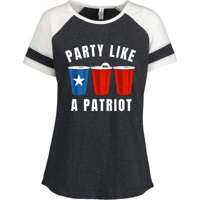 Happy Fourth Of July Party Like Patriot Funny Beer Pong Usa Funny Gift Enza Ladies Jersey Colorblock Tee