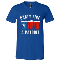 Happy Fourth Of July Party Like Patriot Funny Beer Pong Usa Funny Gift V-Neck T-Shirt