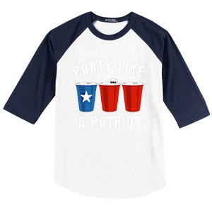 Happy Fourth Of July Party Like Patriot Funny Beer Pong Usa Funny Gift Baseball Sleeve Shirt