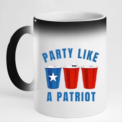 Happy Fourth Of July Party Like Patriot Funny Beer Pong Usa Cool Gift 11oz Black Color Changing Mug