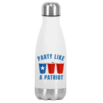 Happy Fourth Of July Party Like Patriot Funny Beer Pong Usa Cool Gift Stainless Steel Insulated Water Bottle