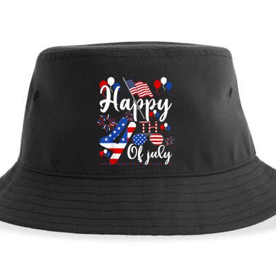 Happy Fourth Of July Patriotic Us American Flag 4th Of July Sustainable Bucket Hat