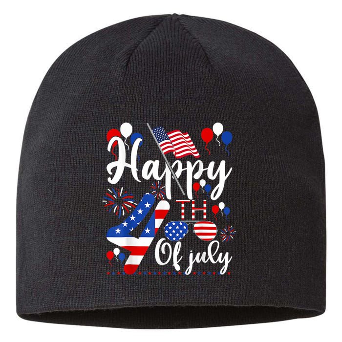 Happy Fourth Of July Patriotic Us American Flag 4th Of July Sustainable Beanie