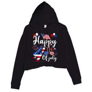 Happy Fourth Of July Patriotic Us American Flag 4th Of July Crop Fleece Hoodie