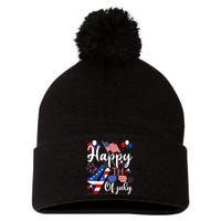 Happy Fourth Of July Patriotic Us American Flag 4th Of July Pom Pom 12in Knit Beanie