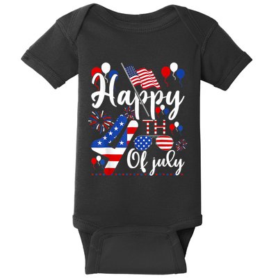Happy Fourth Of July Patriotic Us American Flag 4th Of July Baby Bodysuit