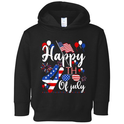 Happy Fourth Of July Patriotic Us American Flag 4th Of July Toddler Hoodie