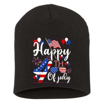 Happy Fourth Of July Patriotic Us American Flag 4th Of July Short Acrylic Beanie