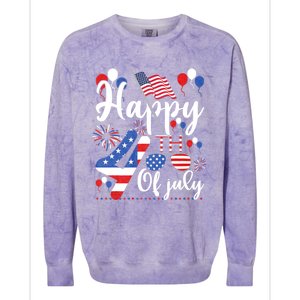 Happy Fourth Of July Patriotic Us American Flag 4th Of July Colorblast Crewneck Sweatshirt