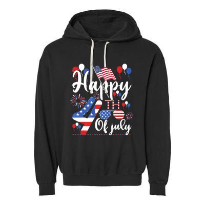 Happy Fourth Of July Patriotic Us American Flag 4th Of July Garment-Dyed Fleece Hoodie