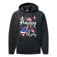 Happy Fourth Of July Patriotic Us American Flag 4th Of July Performance Fleece Hoodie