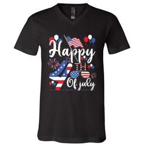 Happy Fourth Of July Patriotic Us American Flag 4th Of July V-Neck T-Shirt