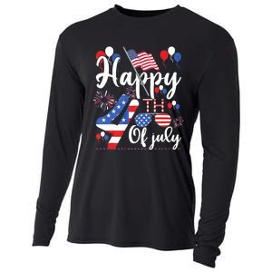 Happy Fourth Of July Patriotic Us American Flag 4th Of July Cooling Performance Long Sleeve Crew