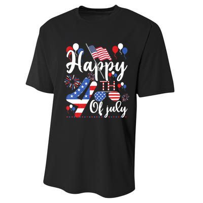 Happy Fourth Of July Patriotic Us American Flag 4th Of July Performance Sprint T-Shirt