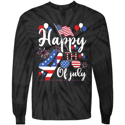 Happy Fourth Of July Patriotic Us American Flag 4th Of July Tie-Dye Long Sleeve Shirt