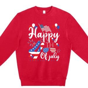 Happy Fourth Of July Patriotic Us American Flag 4th Of July Premium Crewneck Sweatshirt