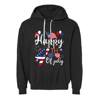 Happy Fourth Of July Patriotic American US Flag 4th Of July Garment-Dyed Fleece Hoodie