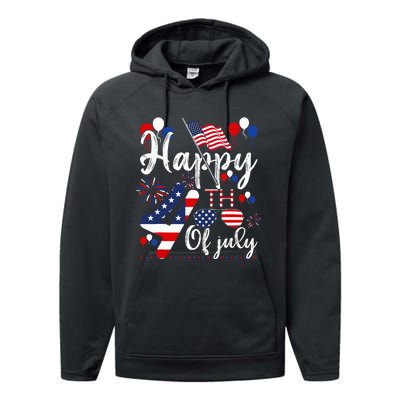 Happy Fourth Of July Patriotic American US Flag 4th Of July Performance Fleece Hoodie