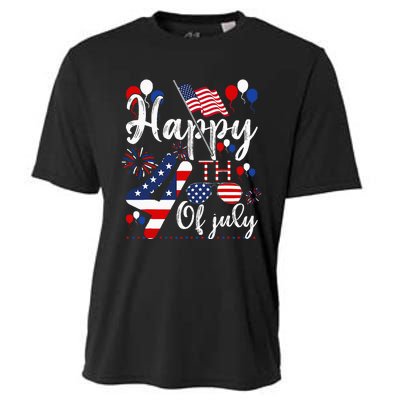 Happy Fourth Of July Patriotic American US Flag 4th Of July Cooling Performance Crew T-Shirt