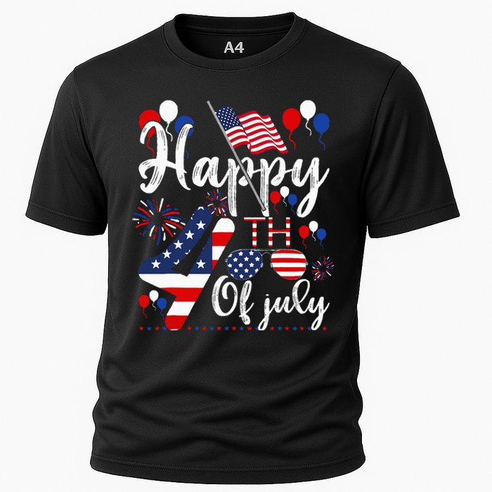 Happy Fourth Of July Patriotic American US Flag 4th Of July Cooling Performance Crew T-Shirt