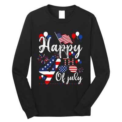 Happy Fourth Of July Patriotic American US Flag 4th Of July Long Sleeve Shirt