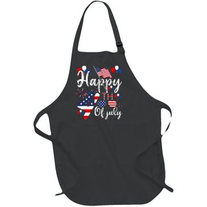 Happy Fourth Of July Patriotic American US Flag 4th Of July Full-Length Apron With Pockets