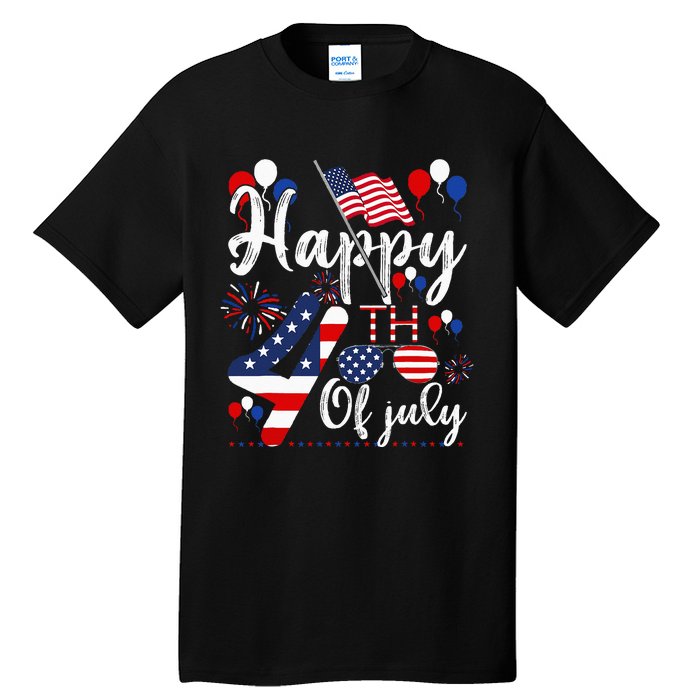 Happy Fourth Of July Patriotic American US Flag 4th Of July Tall T-Shirt