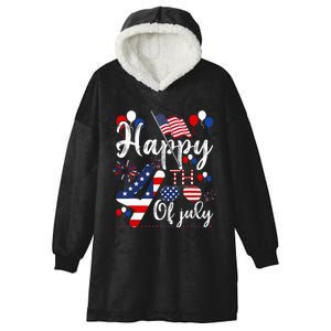 Happy Fourth Of July Patriotic American US Flag 4th Of July Hooded Wearable Blanket